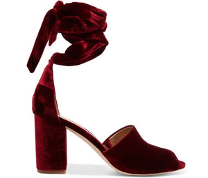 Sam Edelman - Burgundy Velvet Peep Toe Ankle Wrap Tie Heeled Shoes - Size 5