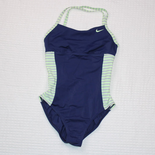 Nike - Navy/ (Green Stripe) Crossback One Piece Swimsuit - Size M