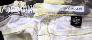 DKNY Jeans - Pale Yellow w/ Gray & Black Floral Print, Denim Jegging Jeans - Size 10