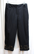 Load image into Gallery viewer, Larry Levine - Black Linen Blend Pants w/ Copper, Black &amp; Mirror Beading Detail on Hem Area - Size 10