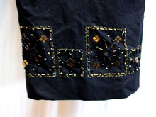 Load image into Gallery viewer, Larry Levine - Black Linen Blend Pants w/ Copper, Black &amp; Mirror Beading Detail on Hem Area - Size 10