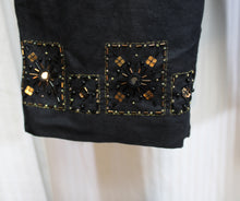 Load image into Gallery viewer, Larry Levine - Black Linen Blend Pants w/ Copper, Black &amp; Mirror Beading Detail on Hem Area - Size 10