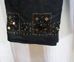Larry Levine - Black Linen Blend Pants w/ Copper, Black & Mirror Beading Detail on Hem Area - Size 10