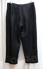 Load image into Gallery viewer, Larry Levine - Black Linen Blend Pants w/ Copper, Black &amp; Mirror Beading Detail on Hem Area - Size 10