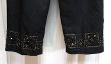 Load image into Gallery viewer, Larry Levine - Black Linen Blend Pants w/ Copper, Black &amp; Mirror Beading Detail on Hem Area - Size 10