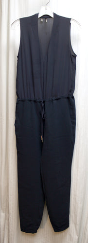 Mango (Suit) - Navy Sleeveless, Semi Sheer Bodice, Drawstring Waist Jumpsuit - Size XS