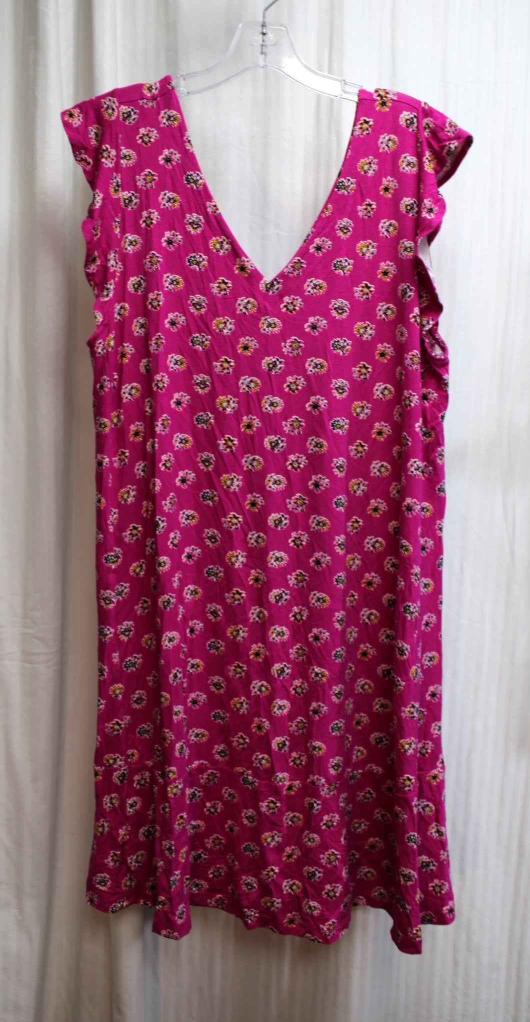 Loft - Magenta Pink V-Neck & Back Easy A-Line Dress - Size XL