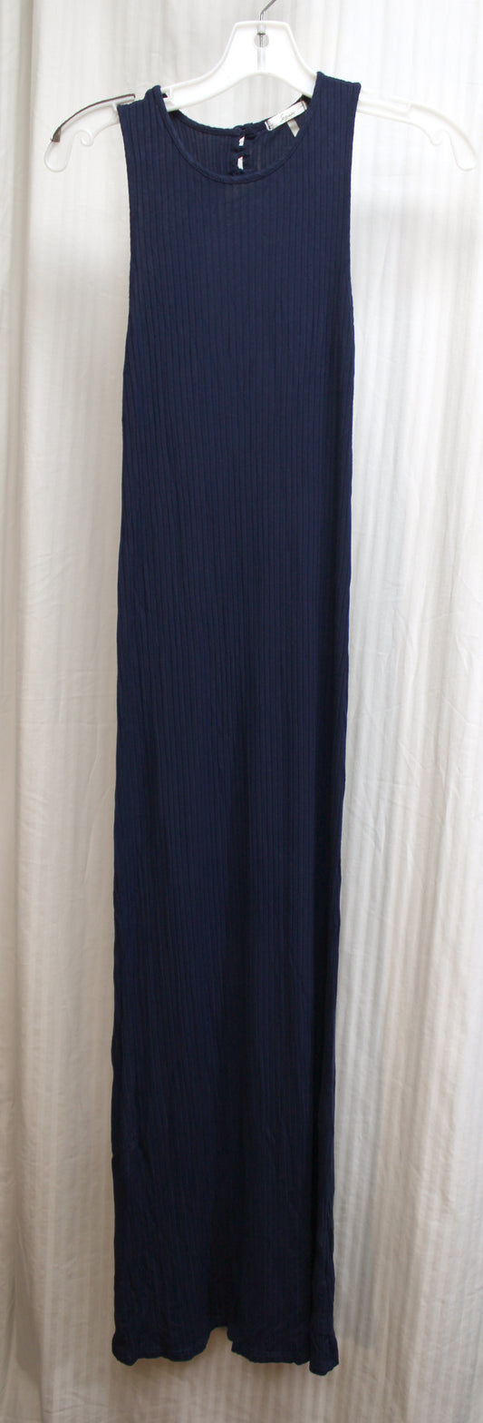 Soprano - Navy Ribbed, Sleeveless, Keyhole Back Column Maxi Dress - Size S