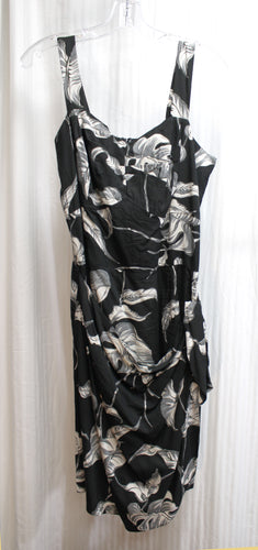 Vintage - Paradise Found - Black Tropical Leaves Print Wrap Skirt Dress - Size XL