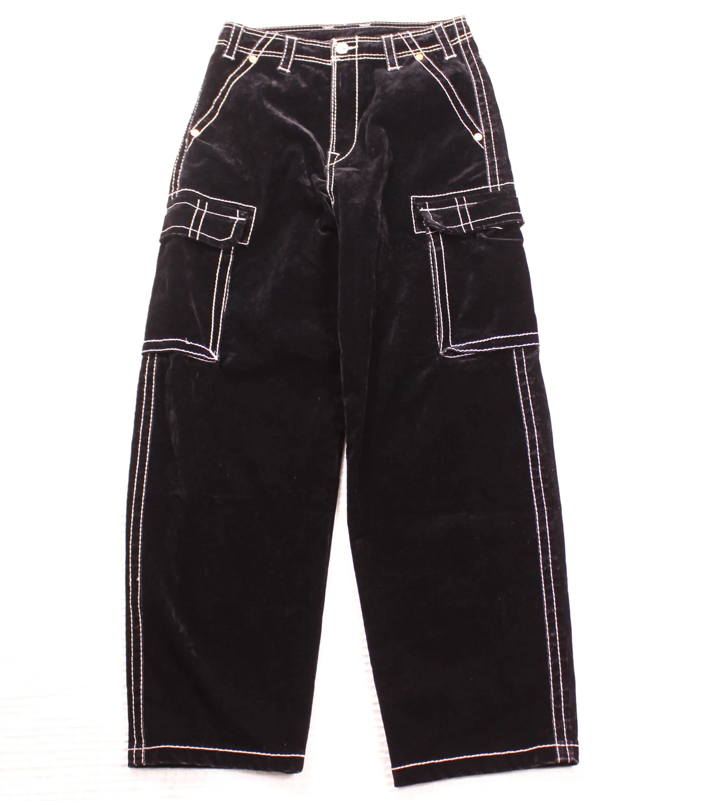 True Religion - Black Baggy Big T Velvet Cargo Pants - Size 29