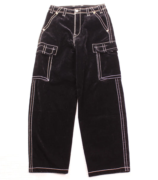True Religion - Black Baggy Big T Velvet Cargo Pants - Size 29