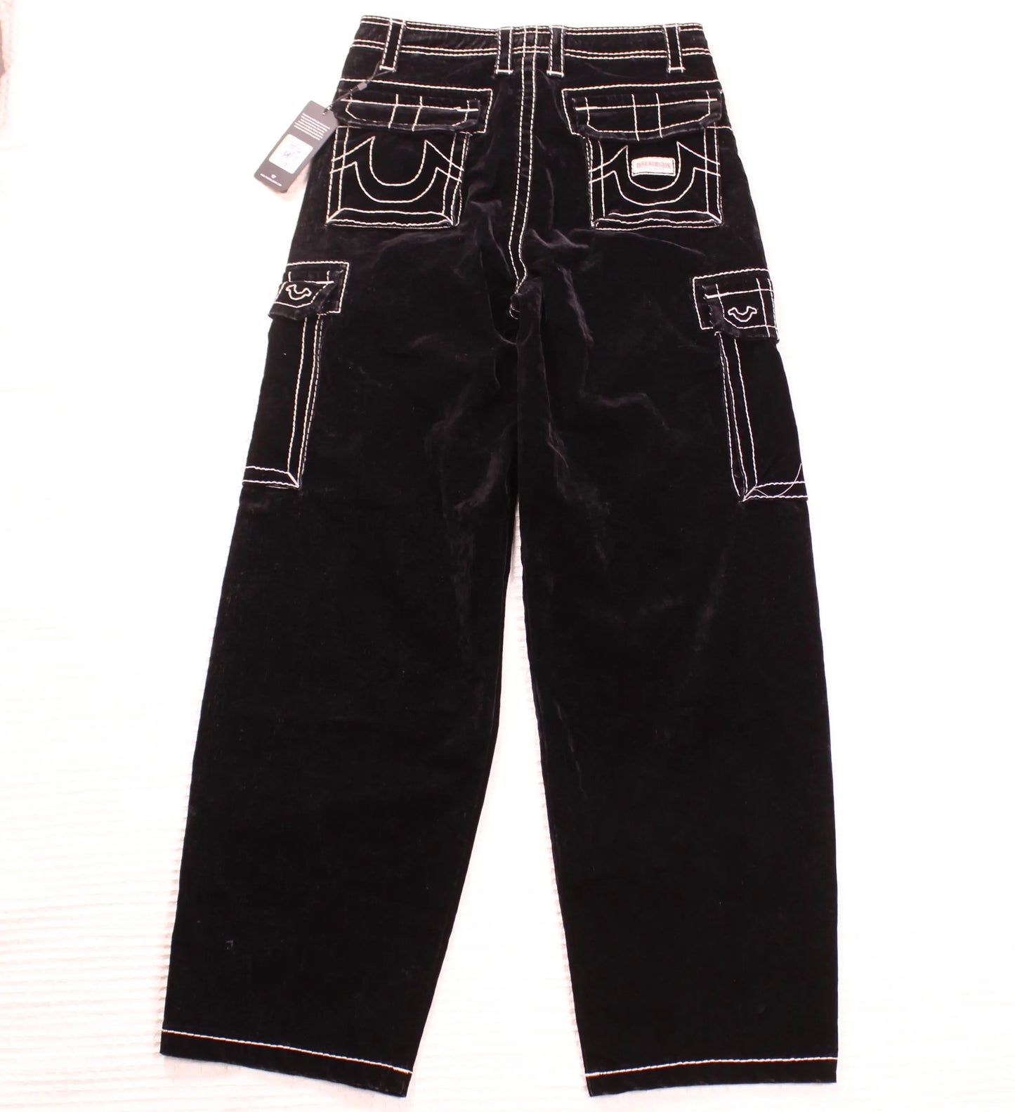True Religion - Black Baggy Big T Velvet Cargo Pants - Size 29