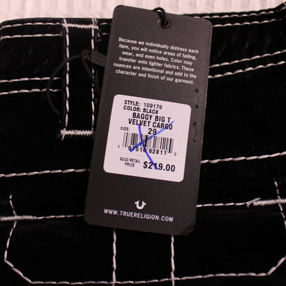 True Religion - Black Baggy Big T Velvet Cargo Pants - Size 29
