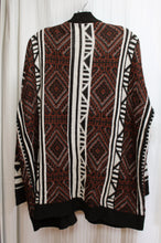 Load image into Gallery viewer, Ecote - Black, Brown &amp; White Tribal Pattern, Oversized Tunic Length Open Front Cardigan w/ Pockets - Size M