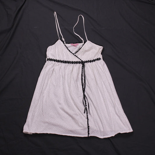 Dream Modes - White with Black Polka Dot Chemise with Lace Trim