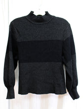 Load image into Gallery viewer, Cable &amp; Gauge - Charcol &amp; Black, Mock Neck Balloon Sleeve Pullover Sweater - Size M