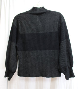 Cable & Gauge - Charcol & Black, Mock Neck Balloon Sleeve Pullover Sweater - Size M
