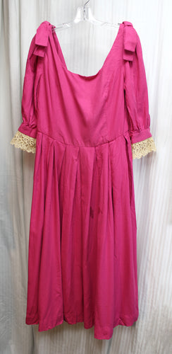 Vintage 1980's - Handmade, Laura Ashley Style 1/2 Sleeve Fuchsia, Full Skirt Princess Dress w/ Removeable Shoulder Bows - See Measurements- 31