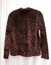 Load image into Gallery viewer, Wooly Bully Wear (Colorado) - Brown Diamon Texture Fuzzy Cozy Pullover Funnel Neck Top - Size M