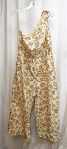 MNG (Mango) - Cotton Earth Tones Paisley One Shoulder, Wide Leg Jump Suit - Size L
