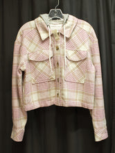 Load image into Gallery viewer, Aeropostale - Cream, Lavender &amp; Brown Plaid Flannel Cropped Jacket w/ Hood - Size S