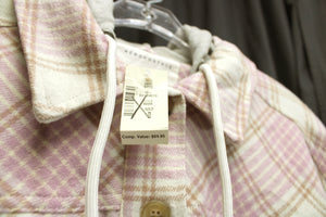 Aeropostale - Cream, Lavender & Brown Plaid Flannel Cropped Jacket w/ Hood - Size S