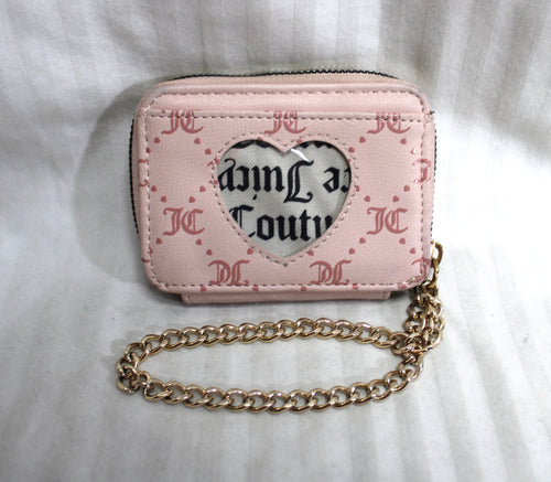 Juicy Couture - Pink Logo Wristlet Wallet w/ Chain & Heart Charm w/ Heart Window 4.5