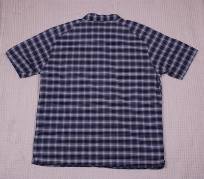 Calvin Klein Jeans - Blue & White Plaid Short Sleeve Collared Shirt - Size L