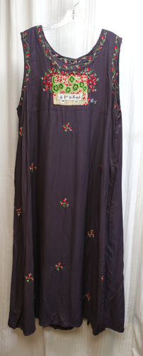 Papy Boez - Purple Flowy Sleeveless Embroidered Tunic Swing Dress - Size S/M