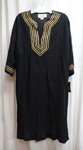 Vintage- David Brown for Saks Fifth Avenue - Black w/ Metallic Gold Metallic Neck & Sleeve Embellishments Kaftan - Size L