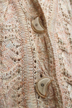 Load image into Gallery viewer, KLJ Oswal - Delicate Open Crochet Weave Tunic Length Cardigan Sweater w/ Unique Sparkly Moon Buttons - Size L