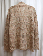 Load image into Gallery viewer, KLJ Oswal - Delicate Open Crochet Weave Tunic Length Cardigan Sweater w/ Unique Sparkly Moon Buttons - Size L