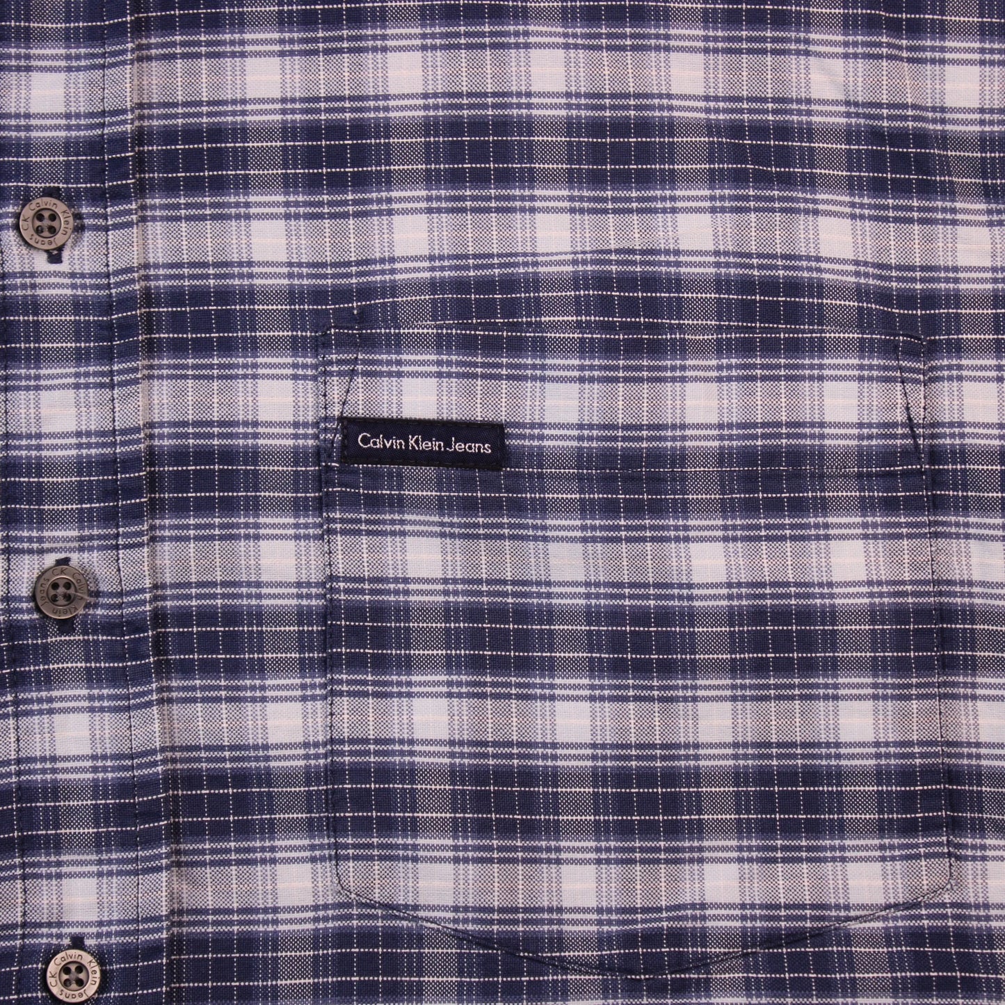 Calvin Klein Jeans - Blue & White Plaid Short Sleeve Collared Shirt - Size L