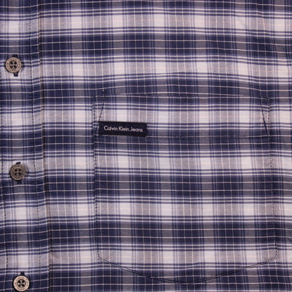 Calvin Klein Jeans - Blue & White Plaid Short Sleeve Collared Shirt - Size L