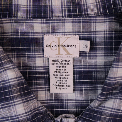 Calvin Klein Jeans - Blue & White Plaid Short Sleeve Collared Shirt - Size L