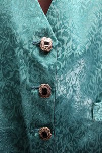 Vintage  Women's - Dino Orsini - Black % green Jacquard Vest w/ Unique Gothic Buttons - Size S