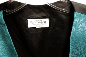 Vintage  Women's - Dino Orsini - Black % green Jacquard Vest w/ Unique Gothic Buttons - Size S
