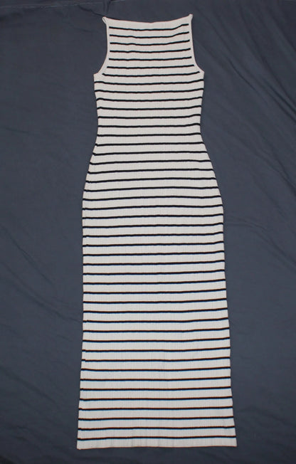 Abercrombie & Fitch - Black & White Stripped High-Neck Midi Sweater Dress - Size S