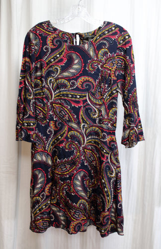 Banana Republic - Black, Red & Yellow Paisley, 3/4th Sleeve Lightweight Short Dress - Size 2