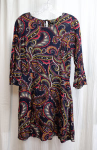 Banana Republic - Black, Red & Yellow Paisley, 3/4th Sleeve Lightweight Short Dress - Size 2