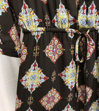 Load image into Gallery viewer, DR2 (Daniel Rainn)- Black w/ Multicolor Tile Print, Elastic Waist Tunic Dress w/ Pockets - Size S