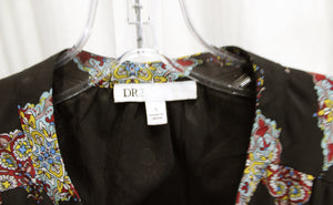 DR2 (Daniel Rainn)- Black w/ Multicolor Tile Print, Elastic Waist Tunic Dress w/ Pockets - Size S