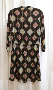 DR2 (Daniel Rainn)- Black w/ Multicolor Tile Print, Elastic Waist Tunic Dress w/ Pockets - Size S