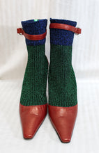 Load image into Gallery viewer, Bruno Frisoni - Red, Green &amp; Blue Leather &amp; knit Metallic Pointed Square Toe Pumps - Size Euro 38 (US 7.5)