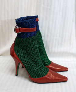 Bruno Frisoni - Red, Green & Blue Leather & knit Metallic Pointed Square Toe Pumps - Size Euro 38 (US 7.5)