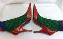 Load image into Gallery viewer, Bruno Frisoni - Red, Green &amp; Blue Leather &amp; knit Metallic Pointed Square Toe Pumps - Size Euro 38 (US 7.5)