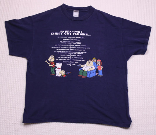 Family Guy - Y2K Vintage - Navy Blue Graphic T-shirt - Size XL