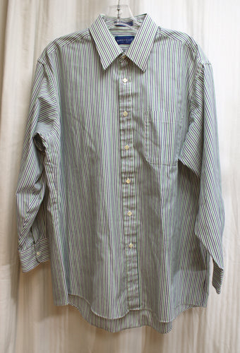 Men's Vintage Towncraft - Blue, Green & White Pinstripe Shirt - Size L