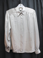 Load image into Gallery viewer, Vintage - Koret Career - Silver Gray Satin Hidden Front Button Placket Blouse - Size 12 (vintage)