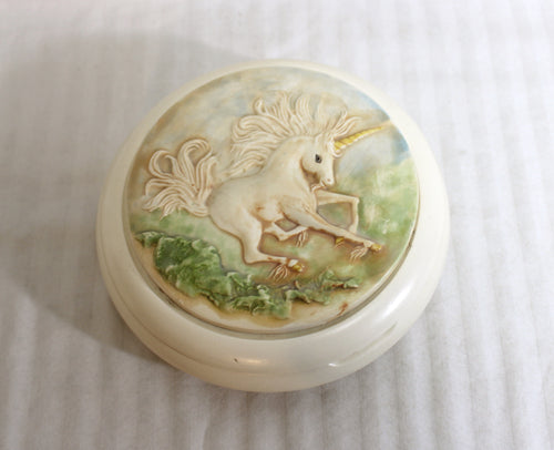 Vintage - Ceramic Unicorn Trinket Dish w/ Lid - 6.5